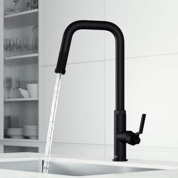 VIGO Hart Angular Single Handle Pull-Down Spout Kitchen Faucet in Matte Black