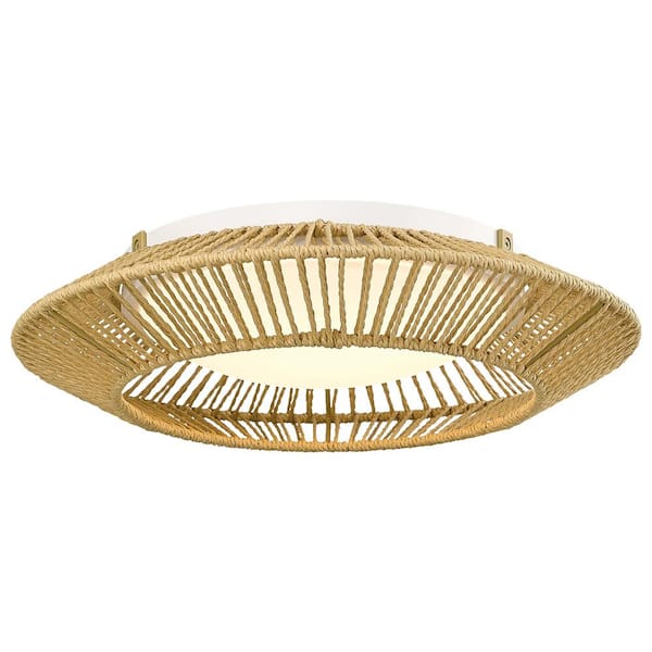 JAZAVA 15.5 In. 16-Watt Integrated LED Boho Flush Mount Ceiling Light Hand-Woven Dimmable Lighting