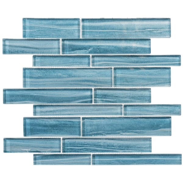 Hoem Rectangle 11.75 in. x 11.75 in. Polished Splash Blue Glass Mosaic Tile Sample