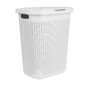 50-Liter White Plastic Laundry Basket with Cutout Handles