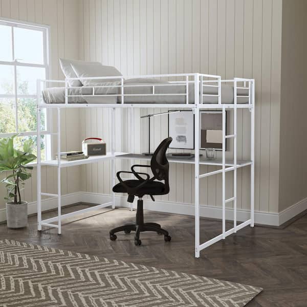 Kennedy White Full Loft Bed with Desk