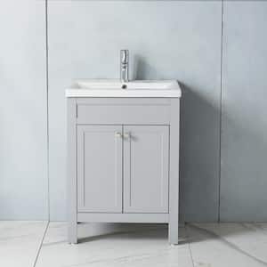 24 in. W x 15 in. D x 32 in. H Single Bath Vanity in Pearl Gray with White Ceramic Sink snd Top