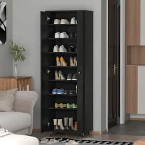 23.6 in. W x 70.9 in. H 24-Pair Black Wood 2-Door Shoe Storage Cabinet with Wheels