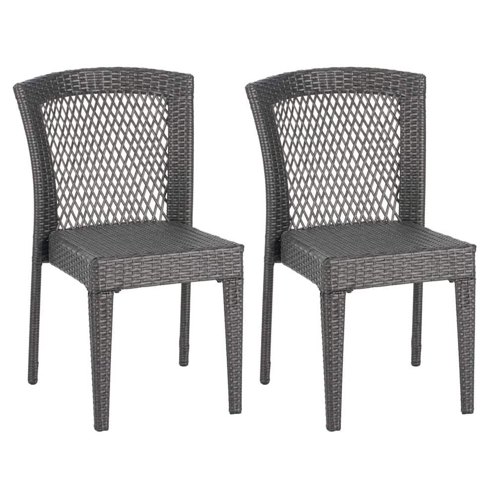 Grey Rattan Outdoor Dining Chair Set of 2 Patio Dining Chair Outdoor Heavy-