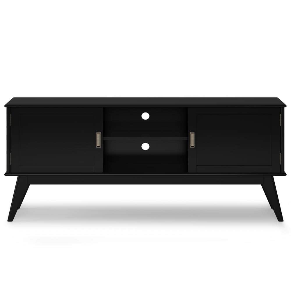 Black Mid Century Modern TV Media Stand with Cabinets