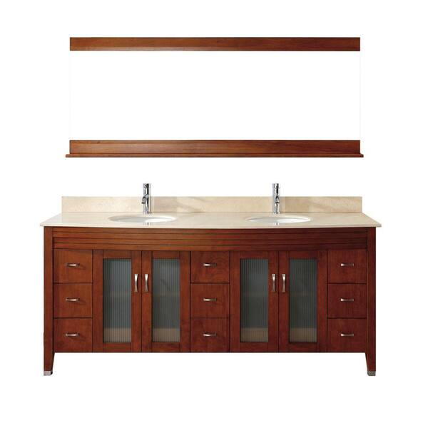 Studio Bathe Alba 75 in. Vanity in Classic Cherry with Marble Vanity Top in Classic Cherry and Mirror