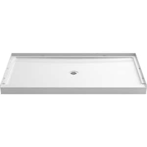 STORE+ 60 in. x 34 in. Single-Threshold Shower Base with Center Drain in White