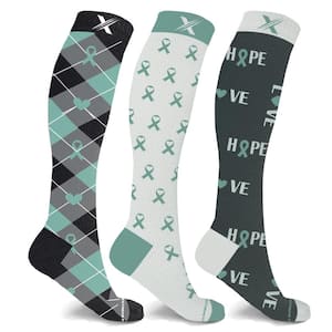 Men Small/Medium Ovarian Cancer Awareness Knee High Compression Socks (3-Pack)