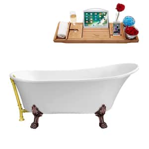 59 in. Acrylic Clawfoot Non-Whirlpool Bathtub in Glossy White With Polished Gold Drain And Oil Rubbed Bronze Clawfeet