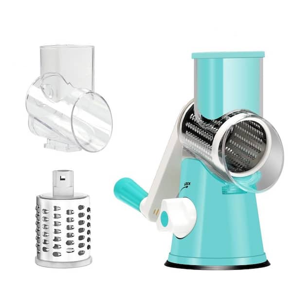 Blue Rotary Cheese Grater, Hand Crank Shredder for Fresh Cheese Vegetable Nuts, with Non-slip Suction Base