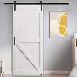 24 in. x 84 in. K Style White Primed Interior Sliding Barn Door with Hardware Kit, MDF, Barn Door Slab