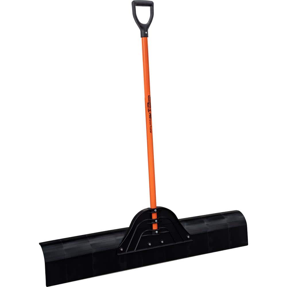 56-Inch Orange Fiberglass Handle Snow Shovel with Black Polyethylene Blade