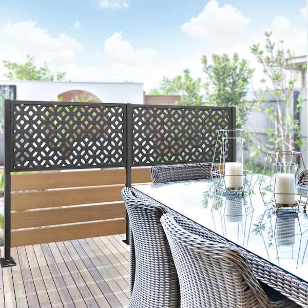 55 in. Powder Coated Aluminum Post Kit for Decorative Privacy Screens In Black