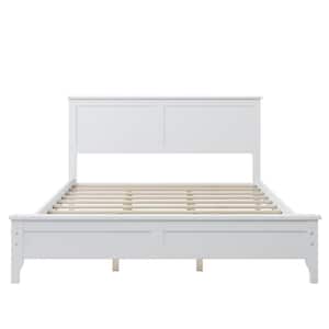 Queen Size Modern White Solid Wood Platform Bed