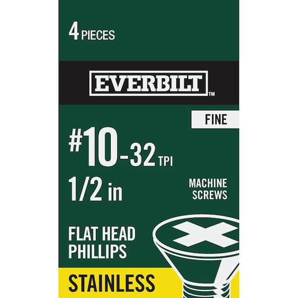 Everbilt #10-32 x 1/2 in. Phillips Flat Head Stainless Steel Machine Screw (4-Pack)