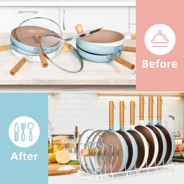 Numhew White Expandable Standing Pot Rack, Pan Organizer Numhew White Expandable Standing Pot Rack, Pan Organizer