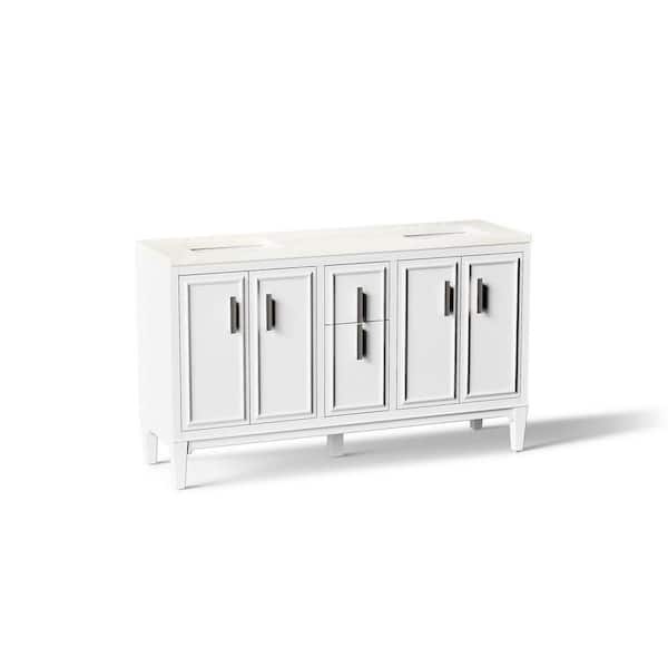 Southerk 61 in. Double Sink Freestanding White Bath Vanity with White Quartz Top Assembled