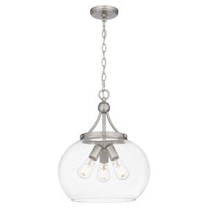 Gemini 3-Light Brushed Nickel Pendant with Clear Glass Shade