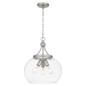 Gemini 3-Light Brushed Nickel Pendant with Clear Glass Shade