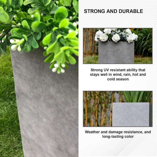 27.6"H Weathered Concrete Tall Rectangular Planter with Drainage Plug for Garden Patio
