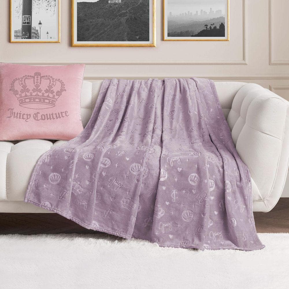 JUICY COUTURE Emblem Toss Dusty Lavender Embossed Plush Polyester