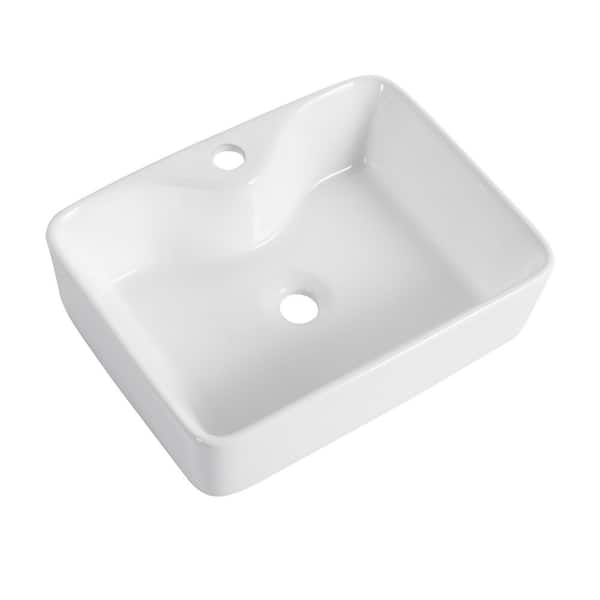 19 in. Bathroom Rectangular Ceramic Vessel Sink in Gloss White