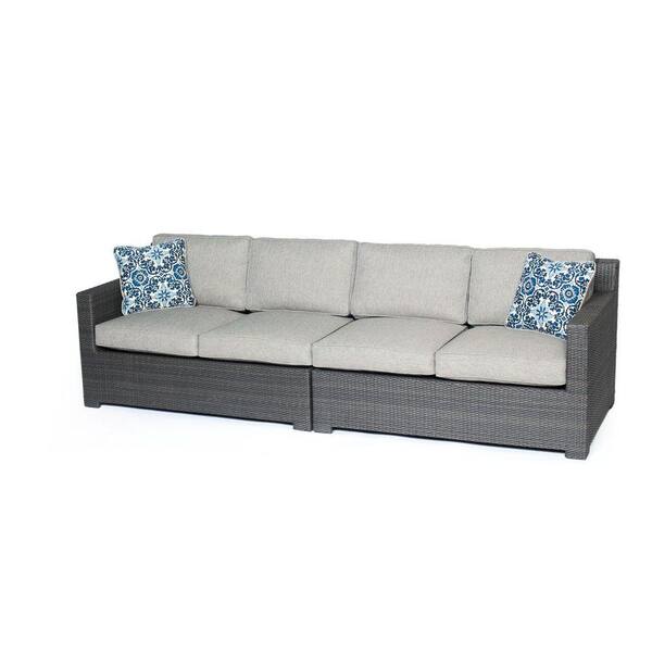 Hanover Metropolitan Grey 2-Piece Aluminum All-Weather Wicker Patio Loveseat Conversation Set with Silver Lining Cushions