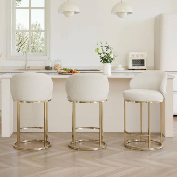 Sage 26.8 in. Linen Fabric Upholstered Swivel Counter Height Bar Stool with Metal Frame(Set of 3)