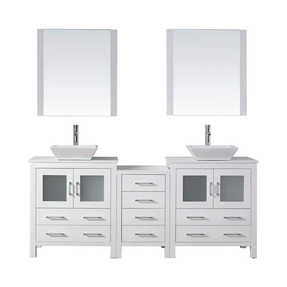 Virtu USA Dior 79 in. W Bath Vanity in White with Stone Vanity Top in ...