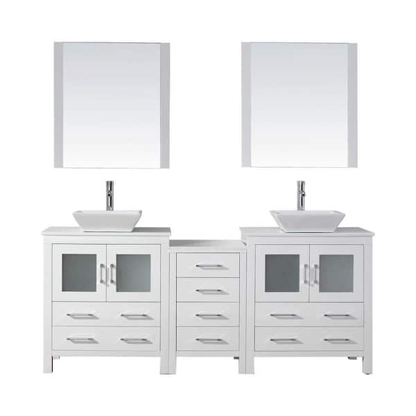 Virtu USA Dior 79 in. W Bath Vanity in White with Stone Vanity Top in White with Square Basin and Mirror