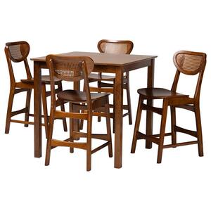 Hesper 5-Piece Walnut Brown Wood Top Bar Table Set