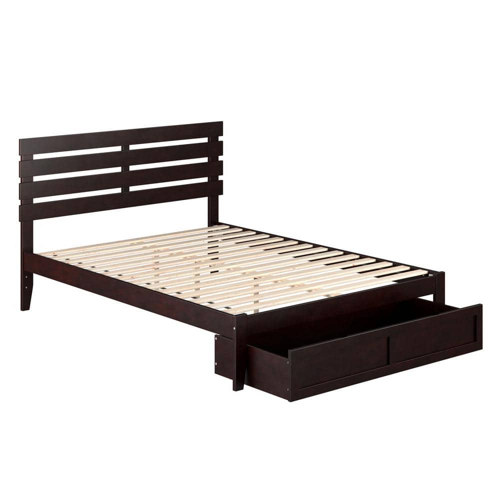 Espresso Queen Wood Platform Bed with Storage Drawer