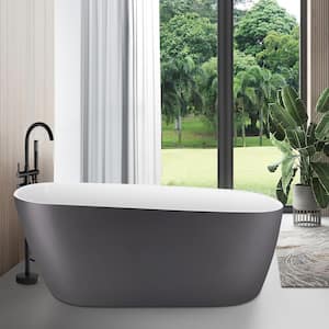 MUTE 59 in. Acrylic Freestanding Flatbottom Single Slipper Non-Whirlpool Soaking Bathtub in Gray Included Drain