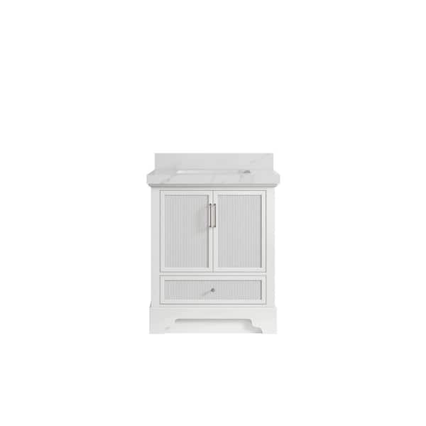 Willow Collections Alys 30 in. W x 22 in. D x 36 in. H Single Sink Bath Vanity Center in White with 2 in. Calacatta Sienna Quartz Top