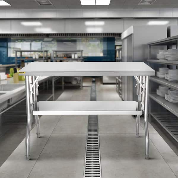 Commercial Worktable Workstation 48 x 24 in. Folding Commercial Prep Table Stainless Steel Kitchen Utility Table,Silver