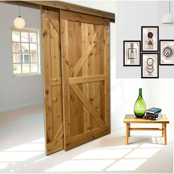 LUBANN Double 36 in. x 84 in. Unfinished Alder Wood Bypass Sliding