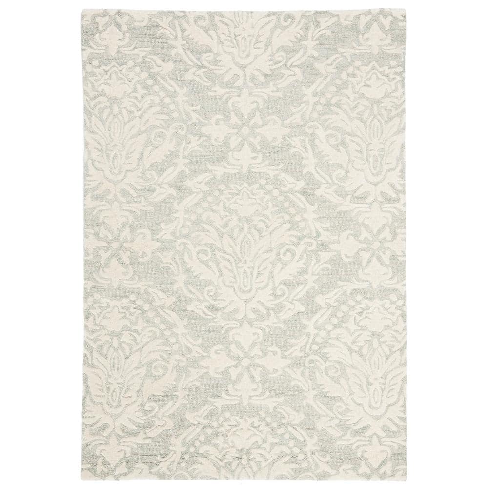 Sage and Ivory Floral Handmade Wool Area Rug 3' x 5'