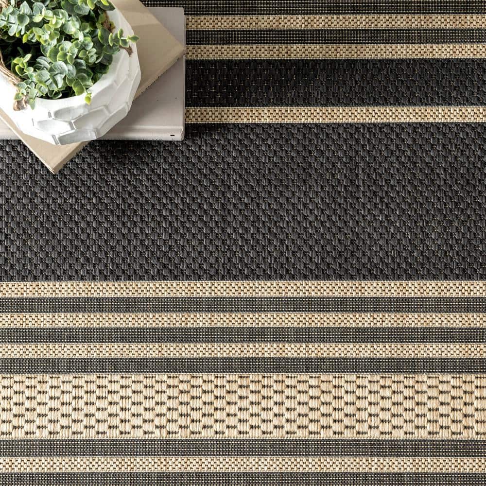 Gray and Beige Striped Synthetic 8' x 10' Area Rug