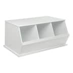 Stackable Shelf Storage Cubby with Three Baskets - White