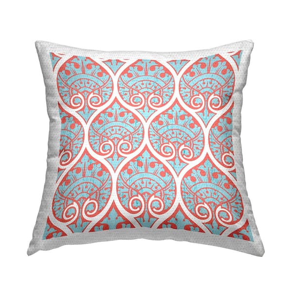 Stupell Industries Pink Blue Ogee Pattern Multi-Color Square Outdoor Throw Pillow
