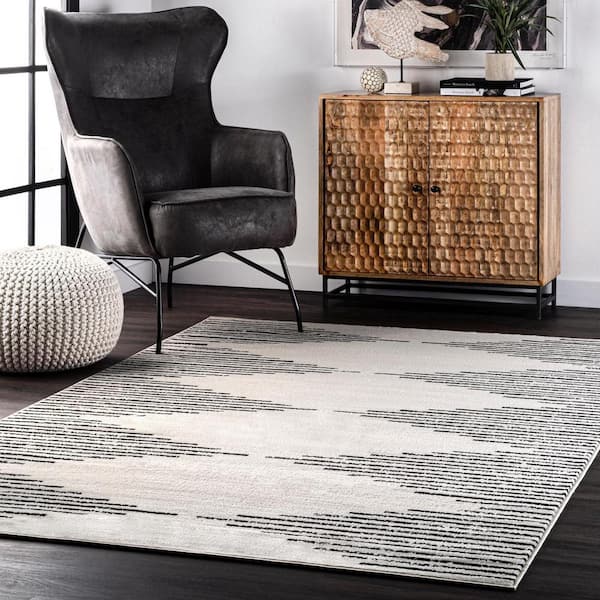 Romina Diamond Pinstripes Gray 9 ft. x 12 ft. Living Room/Bedroom/Dining Room Area Rug