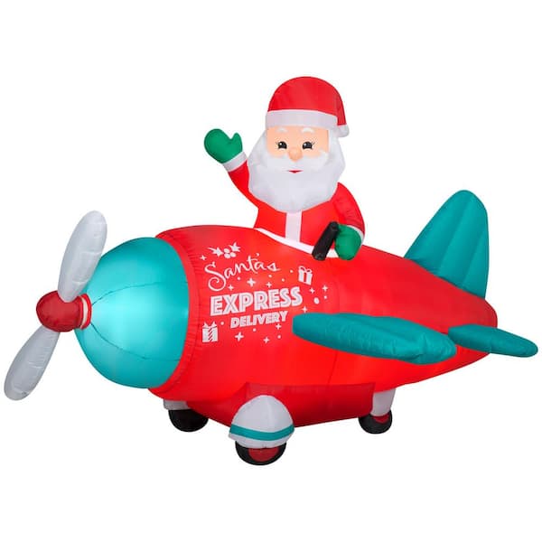 Unbranded 5 ft. Tall x 7 ft. W Christmas Inflatable Animated Airblown-Santa in Vintage Plane Scene