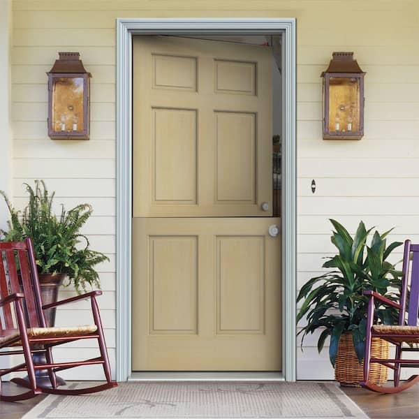 Dutch Hemlock 6-Panel Unfinished Wood Prehung Front Door with Primed White AuraLast Jamb and Brickmold