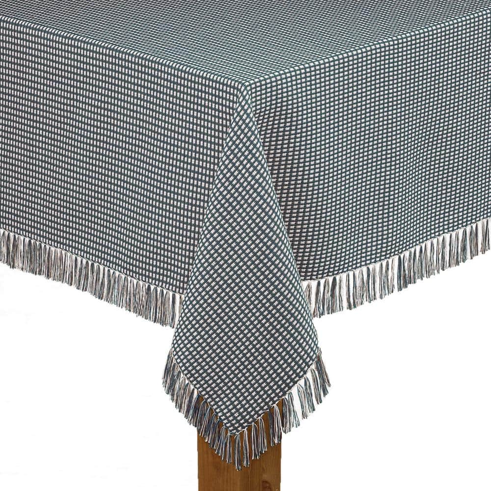 Hunter Green Checkered Cotton Round Tablecloth with Fringed Edges