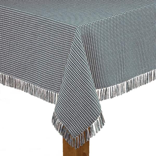 Lintex Homespun Fringed 52 in. x 70 in Hunter Green Checkered 100% Cotton Tablecloth
