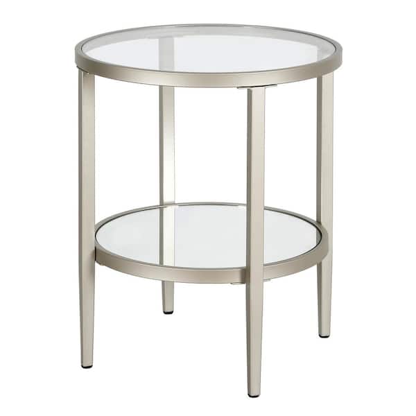 Meyer&Cross Hera 20 in. Satin Nickel Round Glass Top End Table