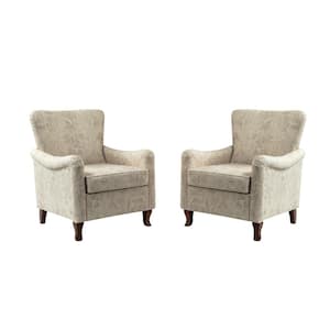 Vincent 31 in. Linen Floral Polyester Wingback Arm Chair with Solid Wood Legs (Set of 2)