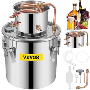 3 Gal. Alcohol Still Stainless Steel Water Alcohol Distiller Copper Tube Home Brewing Kit Build-in Thermometer, Silver