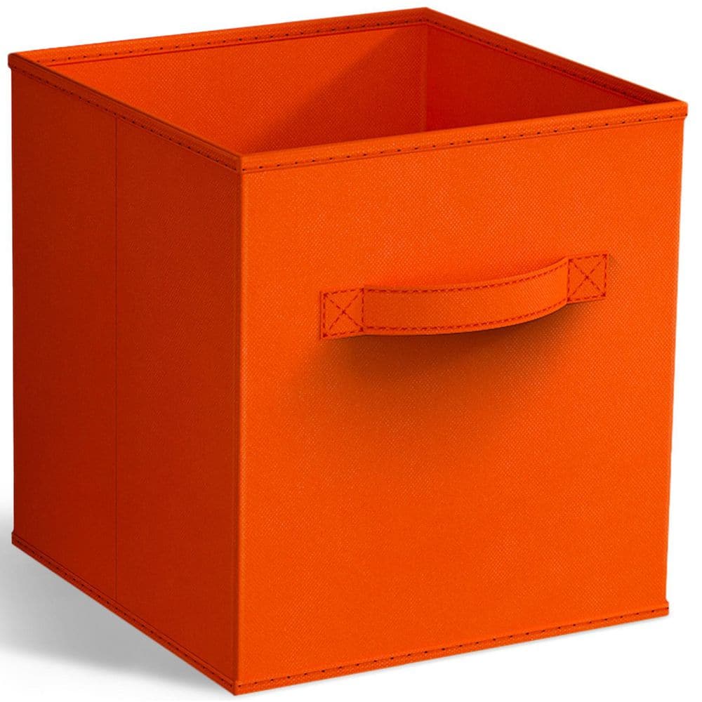 Foldable Storage Cubes with Handle, Orange 10.5 in. x 11 in. Fabric Decorat