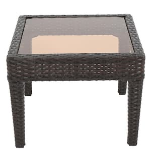 Brown Square Rattan 15.3in. Outdoor Side Table